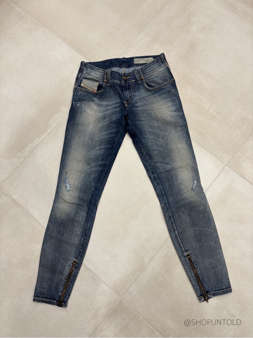 DIESEL — GRUPEE-ZIP SKINNY JEANS — DISTRESSED BLUE 🇮🇹